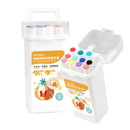 Mamayo🇼🇸 12色丙烯雙頭麥克筆(附贈收納盒)