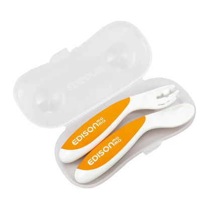 EDISONmama - 左手專用橙色有盒餐具 (適用於9個月以上)